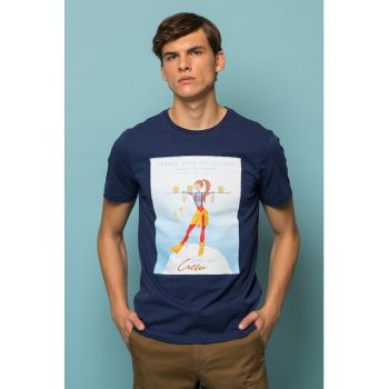 Tricou cu decolteu la baza gatului si imprimeu Makerlo