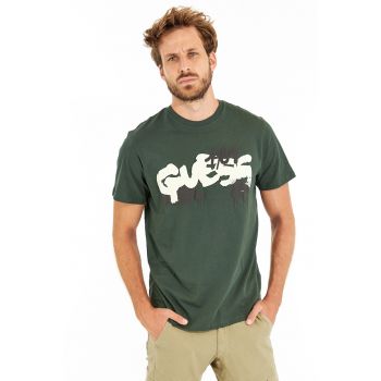 Tricou slim fit cu imprimeu logo in relief