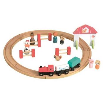 Jucarie Circuit din lemn cu tren si figurine