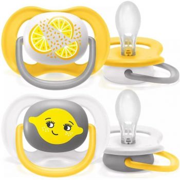 Set 2 Suzete SCF080/18 Ultra Air Pacifier 6-18 luni Ortodontice Fara BPA Galben/Gri