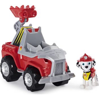 Spin Master Paw Patrol Dino Rescue Deluxe Vehicle Marshall, Toy Vehicle (Red/Grey, Includes Marshall Figure and Surprise Dinosaur)
