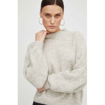 American Vintage pulover din amestec de lana femei, culoarea gri, light, cu turtleneck