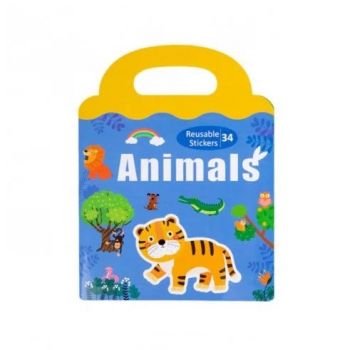 Carte Puzzle cu 34 stickere reutilizabile, Animale