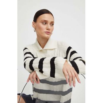 Lovechild pulover de lana femei, culoarea bej, cu guler