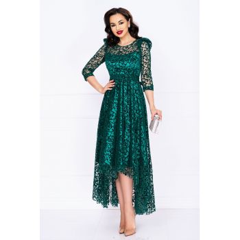 Rochie asimetrica de ocazie verde Francesca cu model din catifea de firma originala