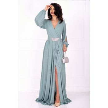 Rochie de nunta Chantal mint din lurex lunga cu sclipici