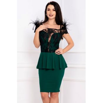 Rochie de ocazie verde Iviana cu peplum si fulgi la umeri de firma originala