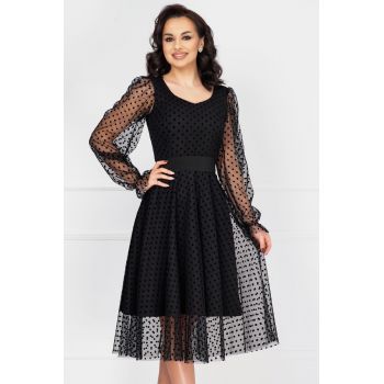 Rochie eleganta de ocazie neagra acoperita de tulle cu buline ieftina