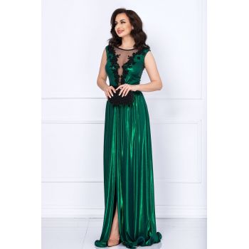 Rochie eleganta Ginette verde peliculizata cu broderie aplicata de firma originala