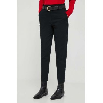 Sisley pantaloni femei, culoarea negru, mulata, high waist