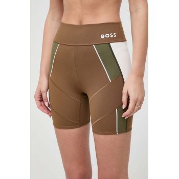 BOSS pantaloni scurti x Alica Schmidt femei, culoarea maro, modelator, high waist
