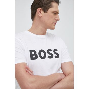 BOSS tricou din bumbac Boss Casual culoarea alb, cu imprimeu