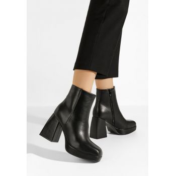 Botine cu toc gros Camilla negre ieftine