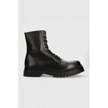 Tommy Jeans ghete de piele TJM CASUAL BOOT barbati, culoarea negru, EM0EM01244