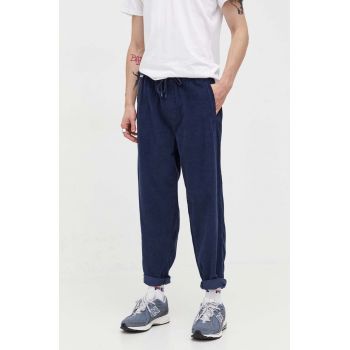 Tommy Jeans pantaloni de bumbac culoarea albastru marin, drept de firma originali