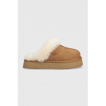 UGG papuci din piele întoarsă W Disquette , culoarea maro