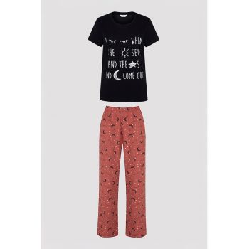 Pijama cu imprimeu din amestec de bumbac