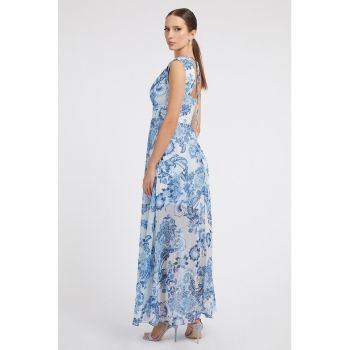 Rochie cu imprimeu floral si detalii plisate