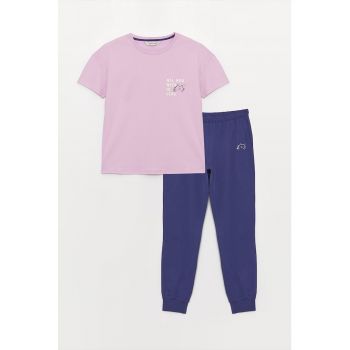 Pijama de bumbac cu detalii grafice discrete