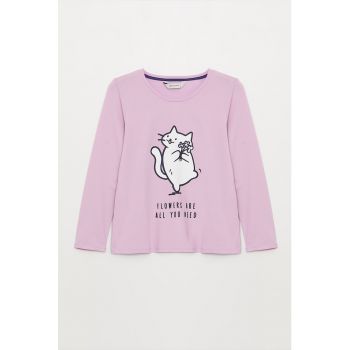 Pijama din amestec de bumbac si imprimeu grafic