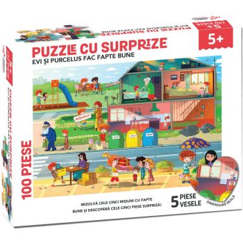 Puzzle cu Surprize Evi si Purcelus fac fapte bune 100 piese