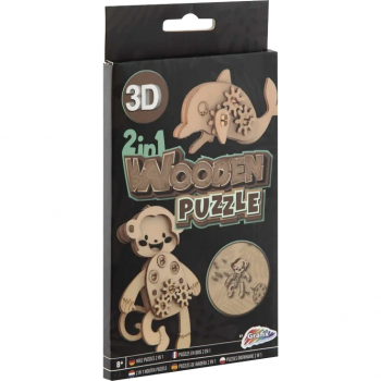 Puzzle din Lemn 3D Animale Delfin / Maimuta