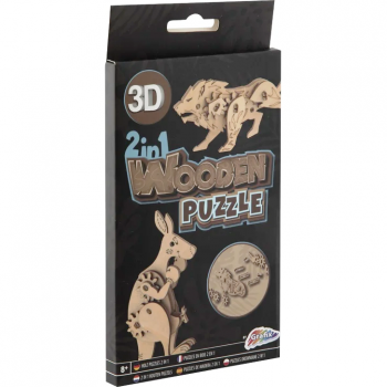 Puzzle din Lemn 3D Animale Leu / Cangur