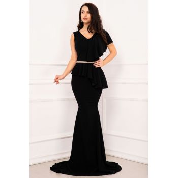 Rochie sirena de nasa Rachel eleganta neagra cu volan amplu