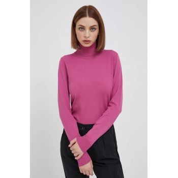 Sisley pulover femei, culoarea roz, light, cu guler de firma original