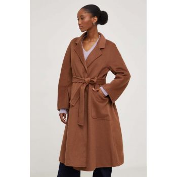 Answear Lab palton de lana culoarea maro, de tranzitie ieftin