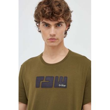 G-Star Raw tricou din bumbac culoarea verde, cu imprimeu