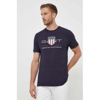 Gant tricou din bumbac culoarea albastru marin, cu imprimeu ieftin