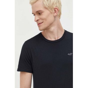 Hollister Co. tricou din bumbac culoarea negru, neted