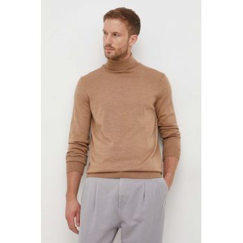Joop! pulover de lana barbati, culoarea maro, light, cu guler de firma original
