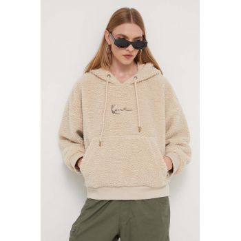 Karl Kani bluza femei, culoarea bej, cu glugă, neted