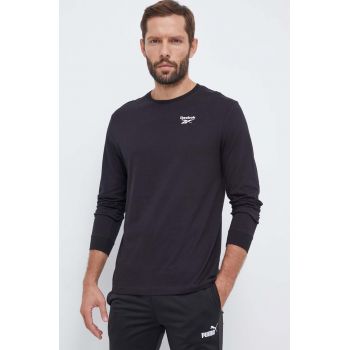 Reebok longsleeve din bumbac culoarea negru, neted