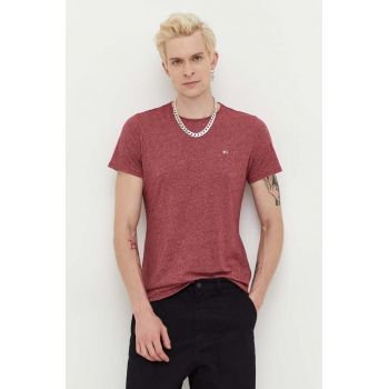 Tommy Jeans tricou bărbați, culoarea bordo, melanj DM0DM09586