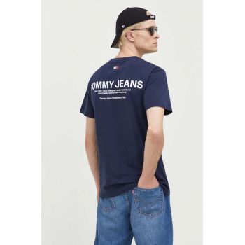 Tommy Jeans tricou din bumbac culoarea albastru marin, cu imprimeu