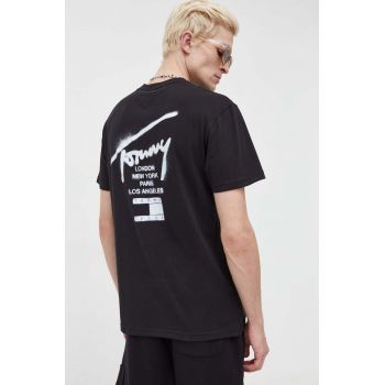 Tommy Jeans tricou din bumbac culoarea negru, cu imprimeu