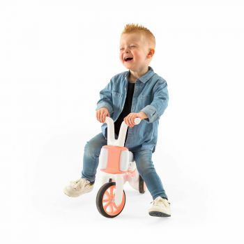 Tricicleta copii fara pedale Chillafish Bunzi Matte Flamingo 2 in 1, transformabila in bicicleta fara pedale,scaun usor reglabil,roti din cauciuc sintetic,spatiu depozitare jucarii, greutate maxima admisa 25 kg