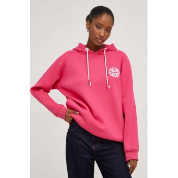 Answear Lab bluza femei, culoarea roz, cu glugă, cu imprimeu