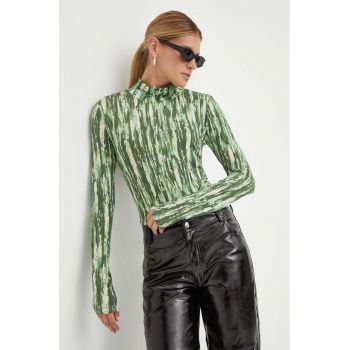 Lovechild longsleeve Quinn culoarea verde, cu guler