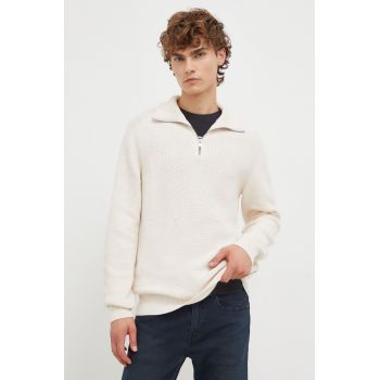 Marc O'Polo pulover de bumbac culoarea bej, cu turtleneck de firma original