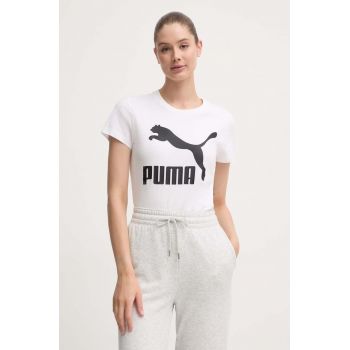 Puma tricou din bumbac Classic Logo Tee culoarea alb 530076.02-white