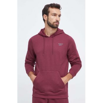 Reebok bluza barbati, culoarea bordo, cu glugă, cu imprimeu