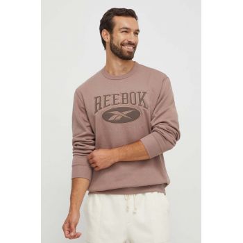 Reebok Classic bluza barbati, culoarea maro, cu imprimeu de firma original