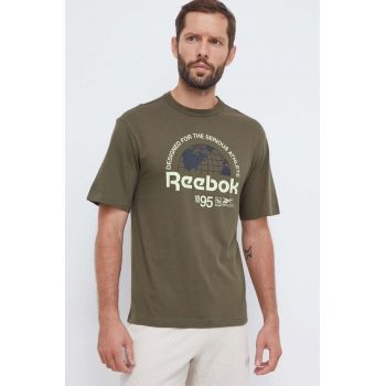 Reebok tricou din bumbac culoarea verde, cu imprimeu de firma original