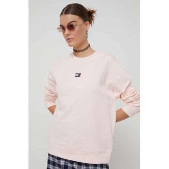 Tommy Jeans hanorac de bumbac femei, culoarea roz, neted