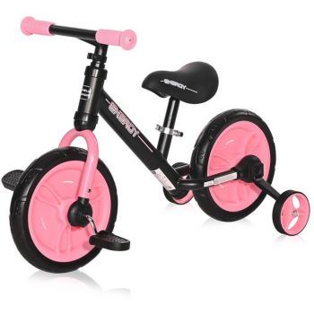 Tricicleta copii Bicicleta Energy, cu pedale si roti ajutatoare, Black & Pink ieftina