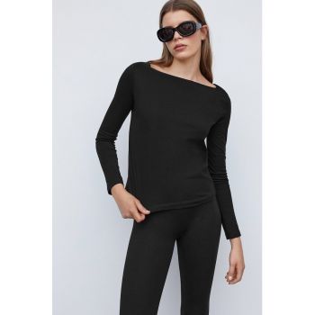 Bluza de bumbac cu decolteu barcuta Saco